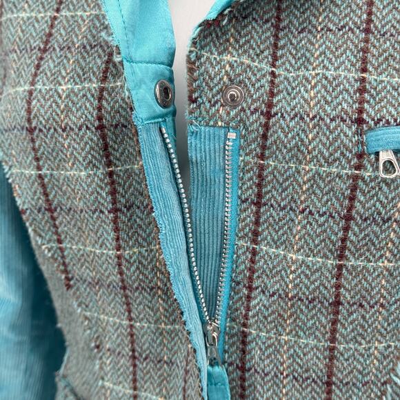 Max & Co Patchwork Blazer Wool Mohair Women 10 Blue Plaid Preppy Steampunk NEW - Picture 7 of 15